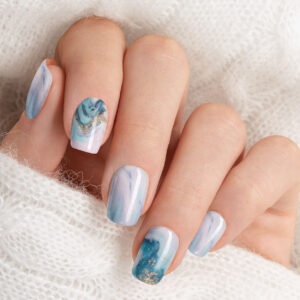Gellack blå marmor naglar, denim